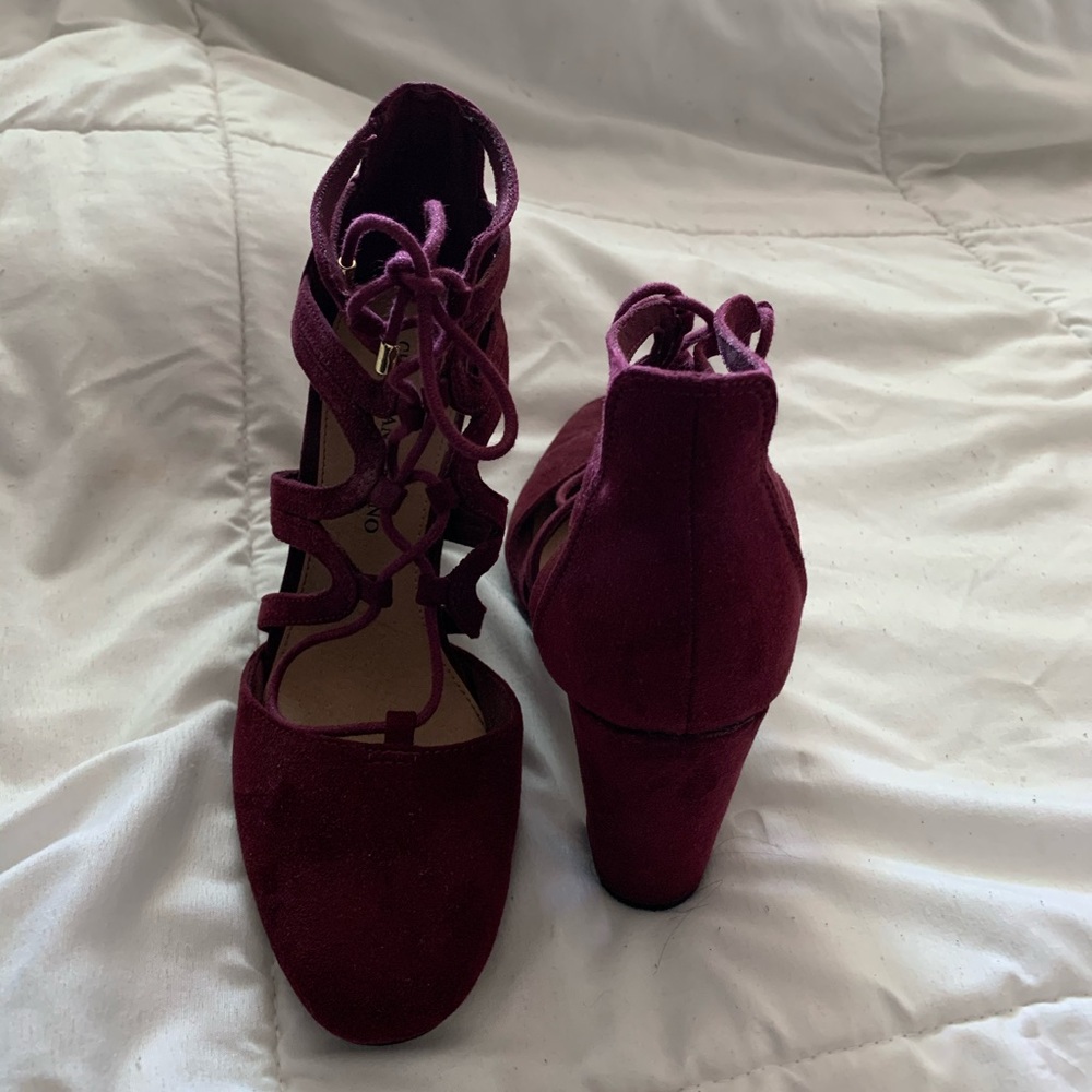 Burgundy chunky heels